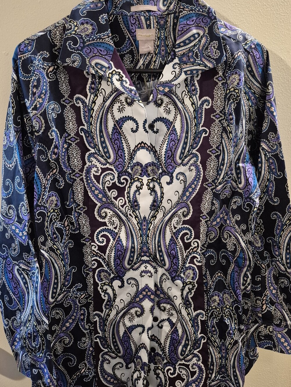 Chico's Paisley Button-Down Shirt — Blue, Purple & White